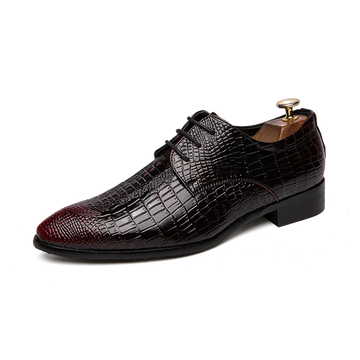 Riolio Men's Crocodile Dress Leather Shoes Lace-Up Wedding Party Shoes Mens Business Office Oxfords Flats Plus Size Men Fashion